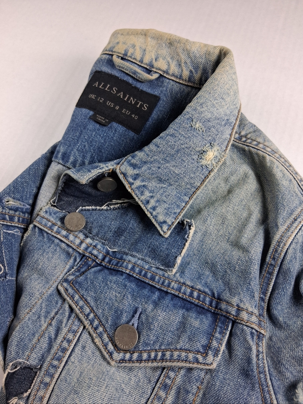 Allsaints Y2K Distressed Jean Jacket Womens Size U.S-8 - Picture 16 of 16